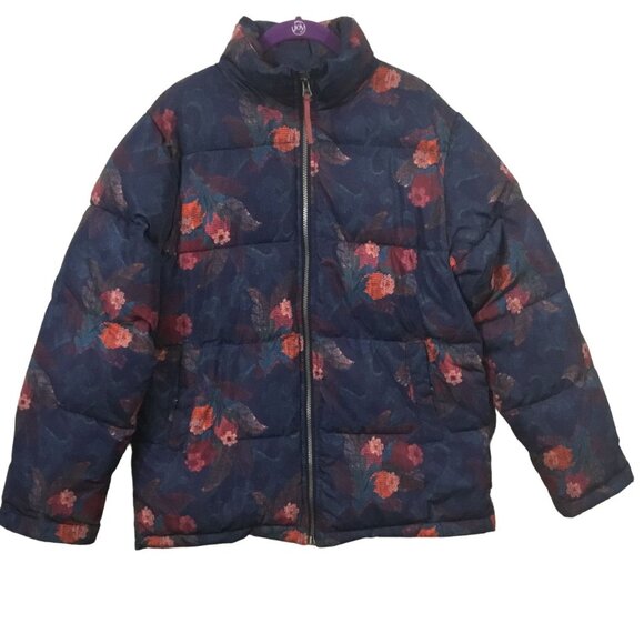 Sundance Kimmy Blue Floral Polyester Fiberfill Double Zip Puffer Jacket Small - Picture 1 of 9